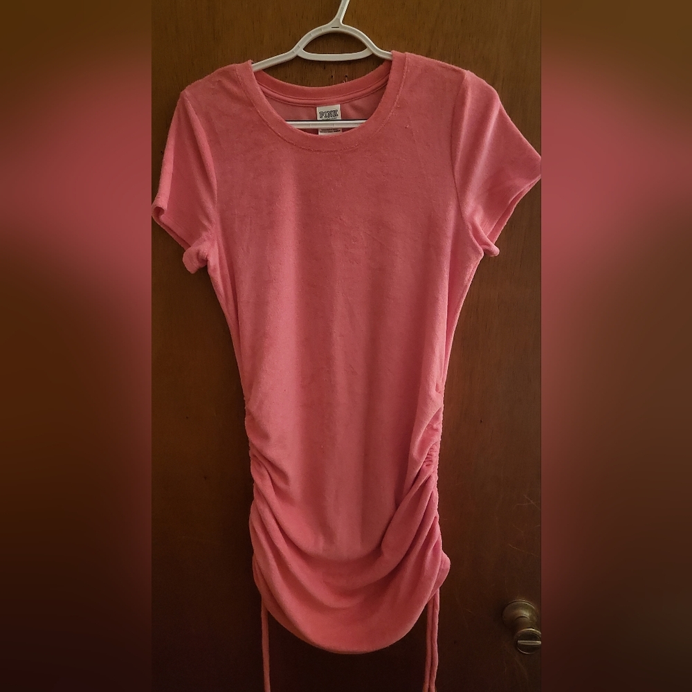 PINK by Victoria's Secret Terry Ruched DRESS Cover-Up Bubble Gum Pink M NEW